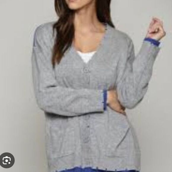 FATE Reversable Distressed Oversized Cardigan Small medium Gray Blue - Picture 2 of 15